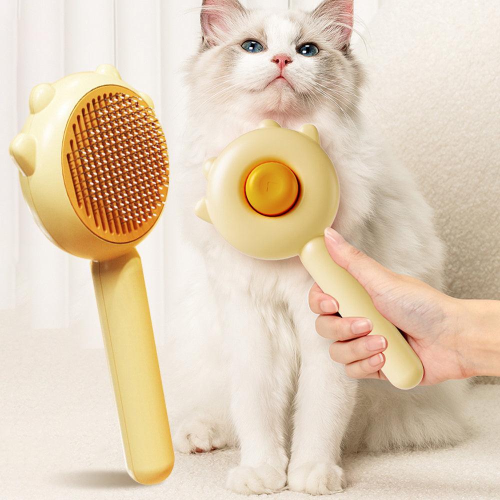Cute Cat Flower Push Button Hair Brush