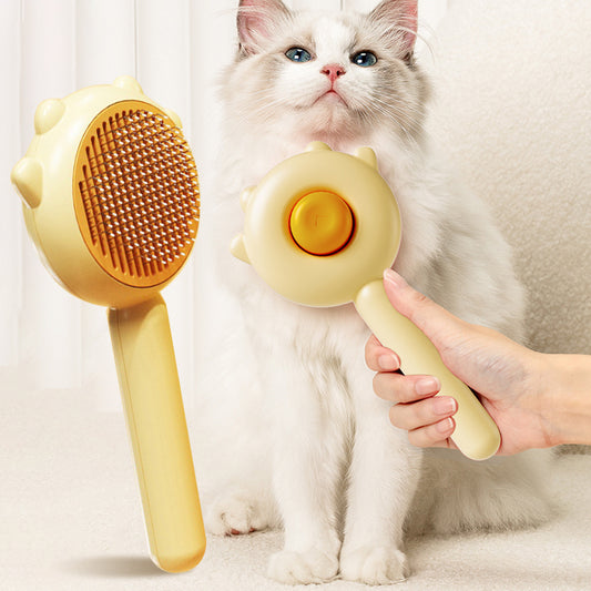 Cute Cat Flower Push Button Hair Brush
